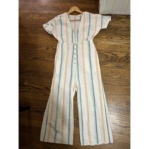 Billabong Womens M Striped Cotton Jumpsuit Pastel Wide Leg Boho Festival Beach